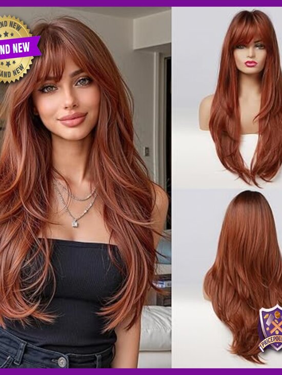 Long Straight Layered Human Hair Wig Lightweight Daily Party Use